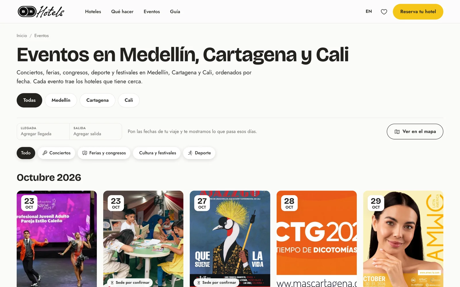 Calendario de eventos en Medellín, Cartagena y Cali en brhotels.com.co