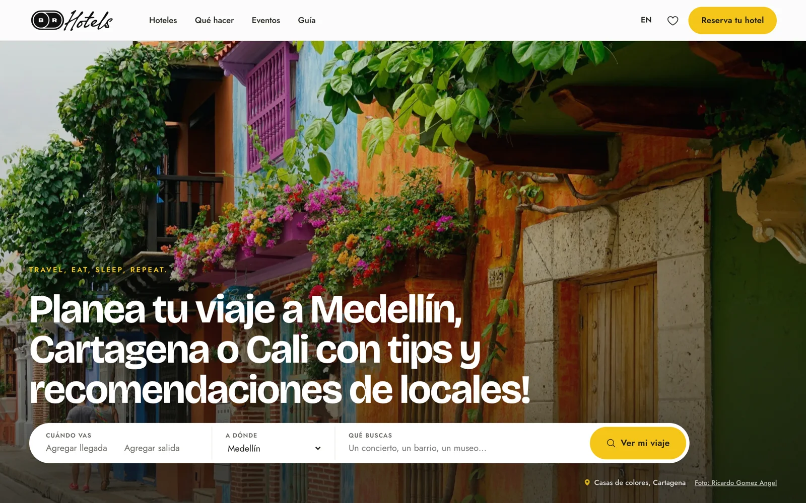 Página de inicio del sitio web de BR Hotels, hecho por Propaganda