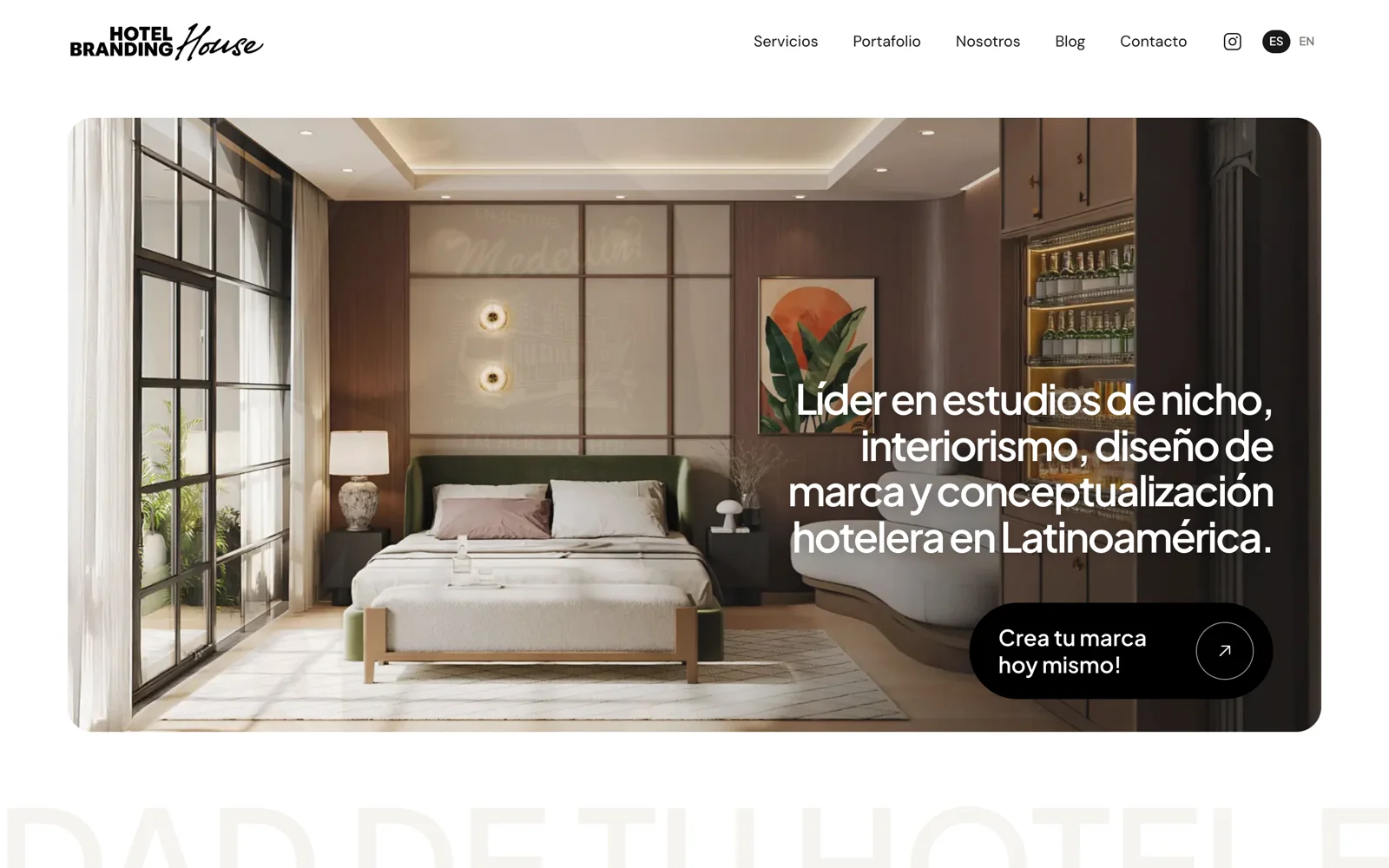 Página de inicio del sitio web de Hotel Branding House, hecho por Propaganda