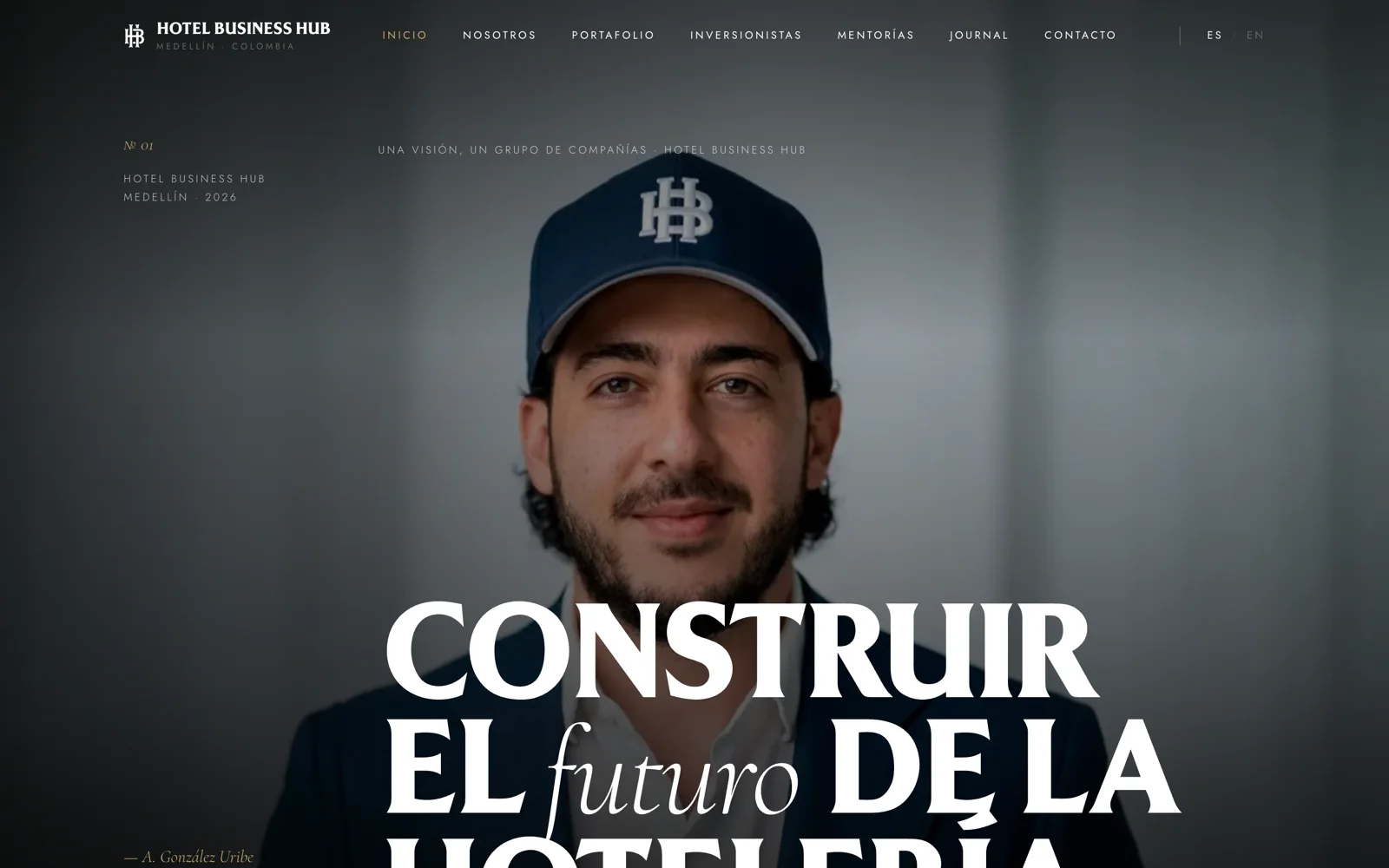 Página de inicio del sitio web de Hotel Business Hub, hecho por Propaganda
