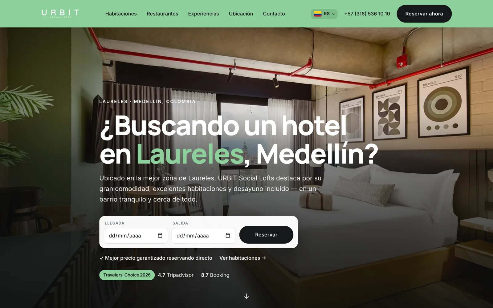 Página de inicio del sitio web de URBIT Social Lofts, hecho por Propaganda